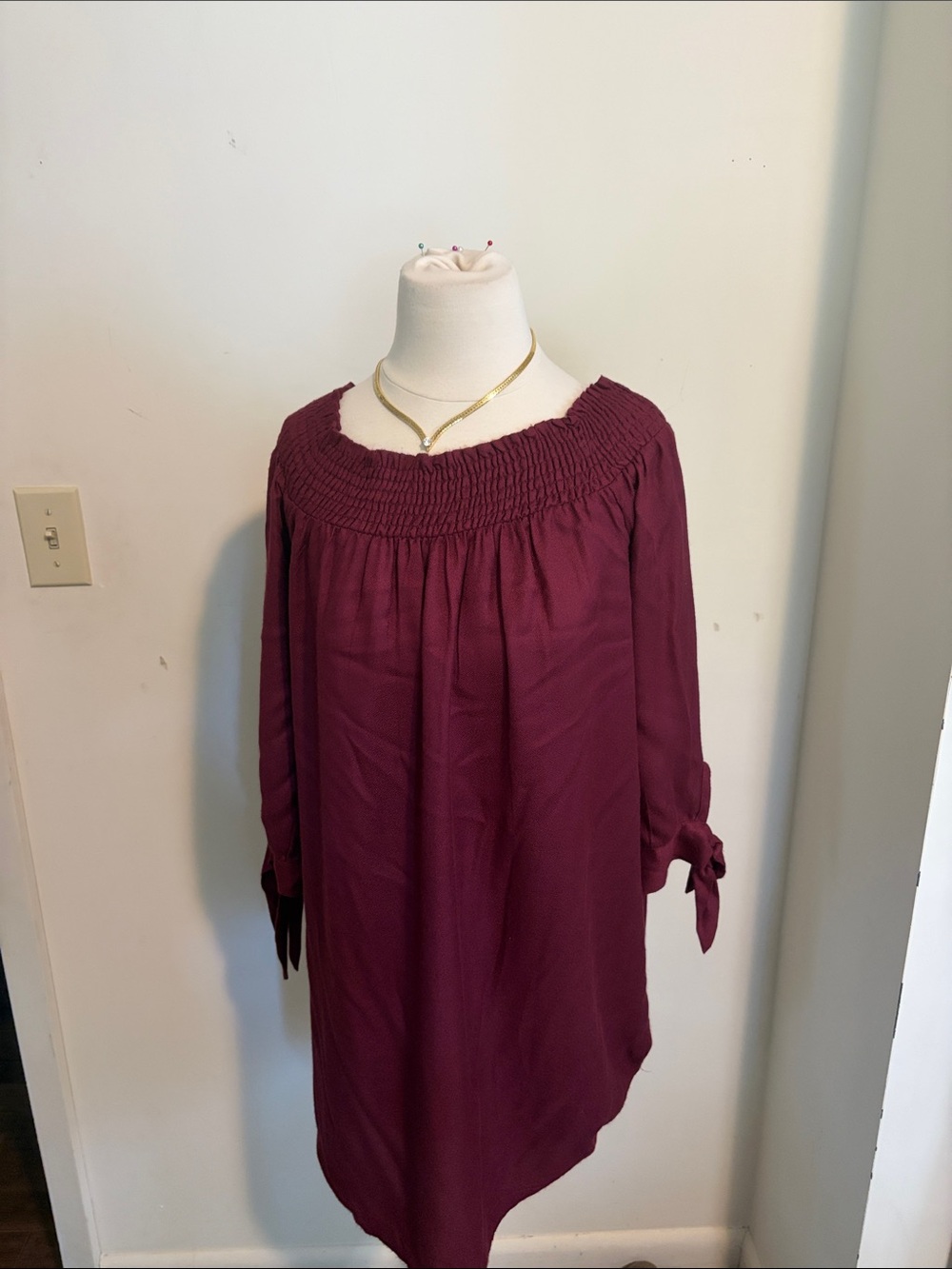 Mud pie Off-Shoulder Smocked Dress in Wine